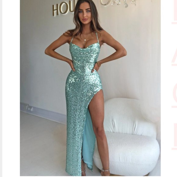 House of Maguie Brightest Days Aqua Sequin Dress - Picture 1 of 3